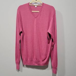 Peter Millar Sweater Jumper Pullover Size L Pink Merino Wool Silk Blend V Neck